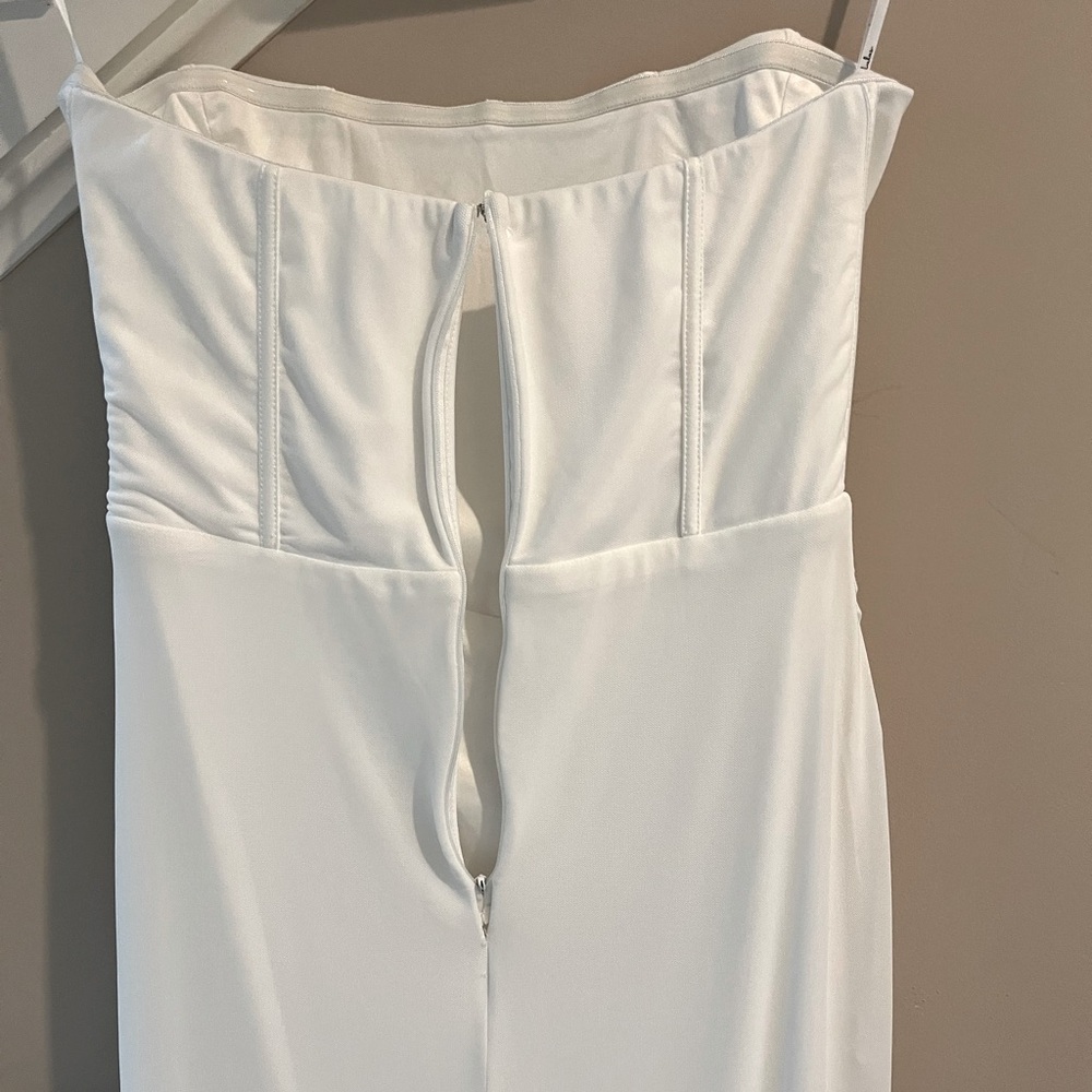 Strapless White Evening Gown with Front Slit - Picture 8 of 13